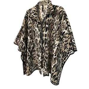 IC by Connie K Poncho/CAPE Leopard Print Zip FRONT SZ S